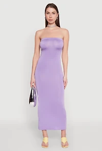 Womens Slit Back Maxi Tube Dress, Purple,