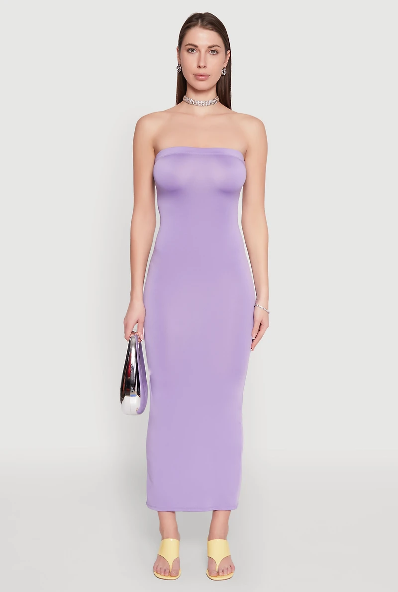 Womens Slit Back Maxi Tube Dress, Purple,