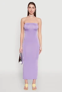 Womens Slit Back Maxi Tube Dress, Purple,