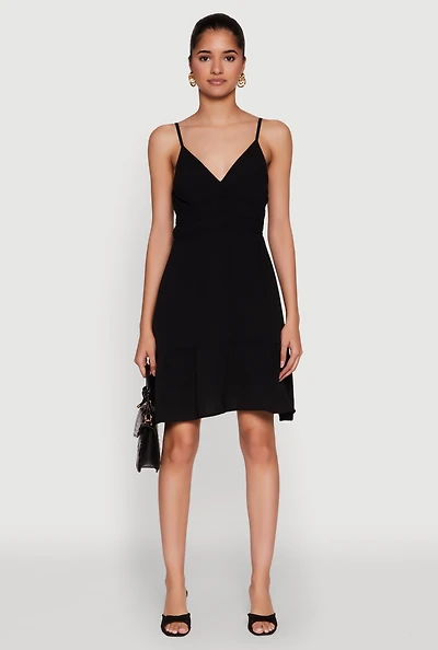 Womens Sleeveless Empire Waist Dress with V Neck and Adjustable Straps,