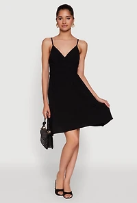 Womens Sleeveless Empire Waist Dress with V Neck and Adjustable Straps, Black, Size S