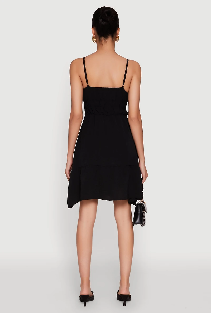 Womens Sleeveless Empire Waist Dress with V Neck and Adjustable Straps, Black, Size S