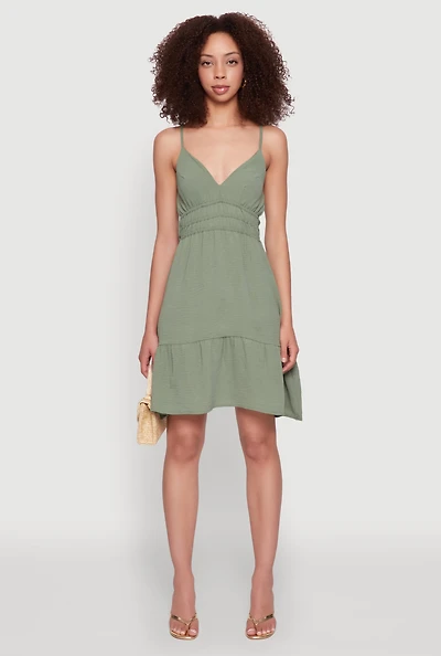 Womens Sleeveless Empire Waist Dress with V Neck and Adjustable Straps,