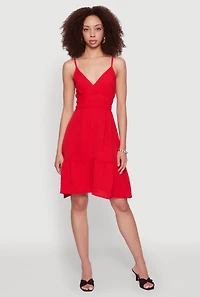 Womens Sleeveless Empire Waist Dress with V Neck and Adjustable Straps, Red, Size S