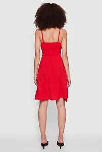 Womens Sleeveless Empire Waist Dress with V Neck and Adjustable Straps, Red, Size S