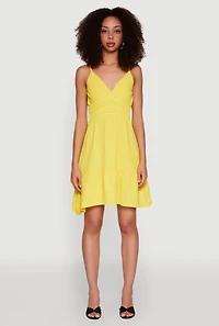 Sleeveless Empire Waist Dress with V Neck and Adjustable Straps