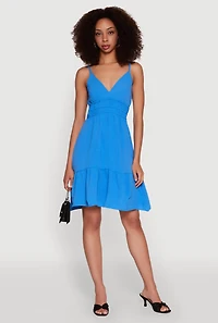 Womens Sleeveless Empire Waist Dress with V Neck and Adjustable Straps,