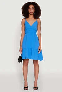 Womens Sleeveless Empire Waist Dress with V Neck and Adjustable Straps,