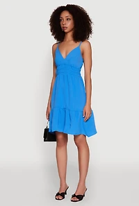 Womens Sleeveless Empire Waist Dress with V Neck and Adjustable Straps,