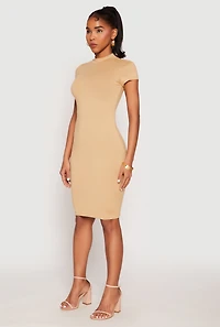 Womens Soft Knit Mock Neck Dress, Beige, Size S