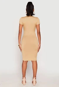 Womens Soft Knit Mock Neck Dress, Beige, Size S
