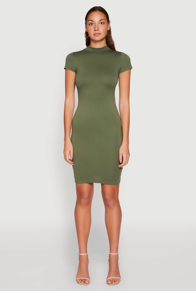 Womens Soft Knit Mock Neck Dress, L