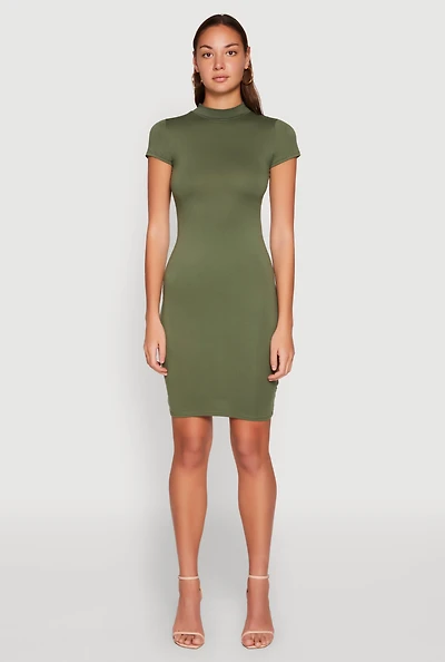 Womens Soft Knit Mock Neck Dress, L