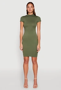 Womens Soft Knit Mock Neck Dress, L
