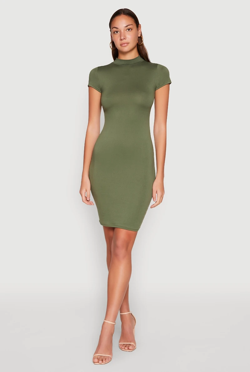 Womens Soft Knit Mock Neck Dress, L