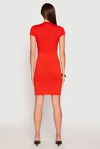 Womens Soft Knit Mock Neck Dress, Orange,