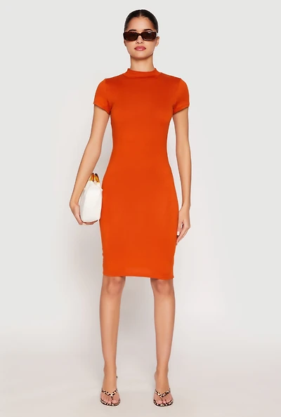 Womens Soft Knit Mock Neck Dress, L