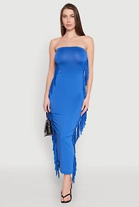 Womens Side Fringe Maxi Tube Dress, Blue, Size M