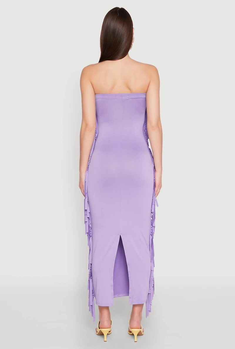 Womens Side Fringe Maxi Tube Dress, Purple, Size S