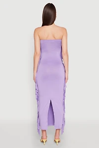 Womens Side Fringe Maxi Tube Dress, Purple, Size S