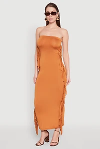 Womens Side Fringe Maxi Tube Dress,