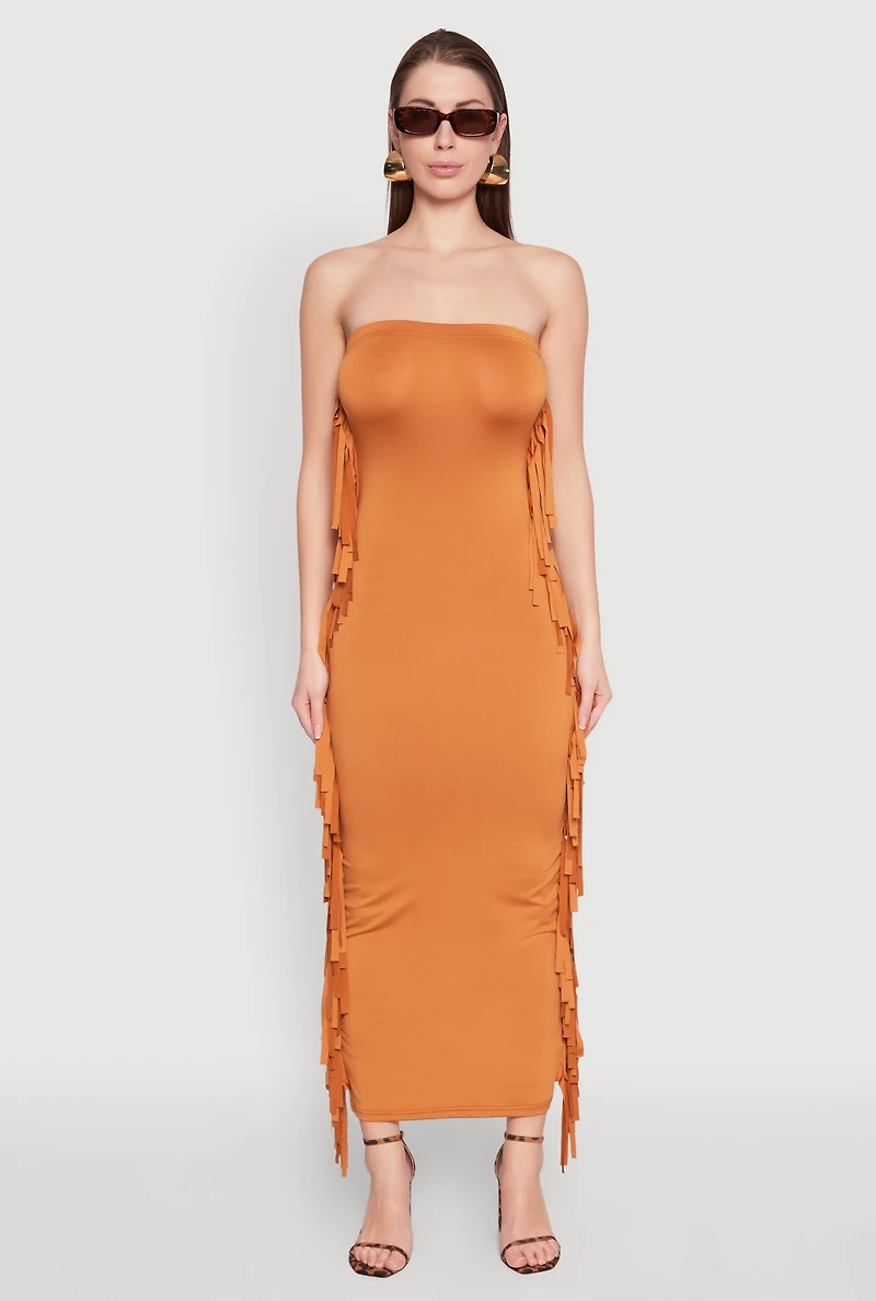 Womens Side Fringe Maxi Tube Dress,