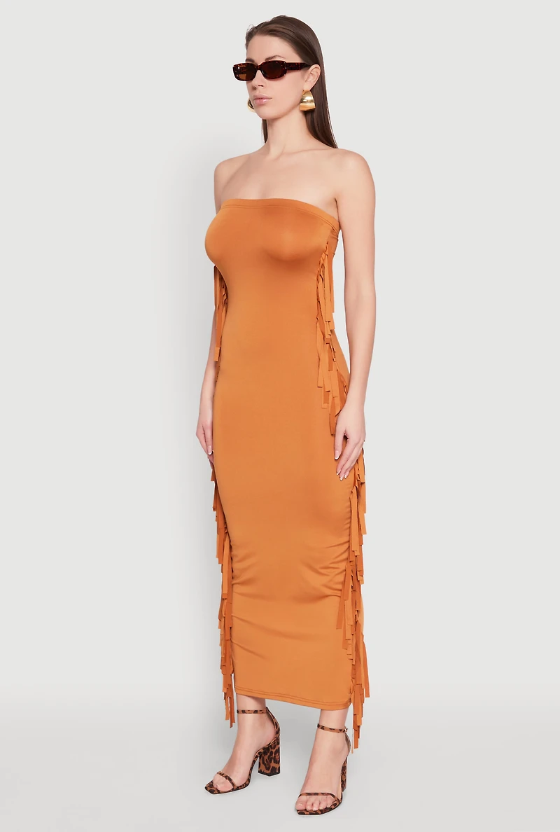 Womens Side Fringe Maxi Tube Dress,