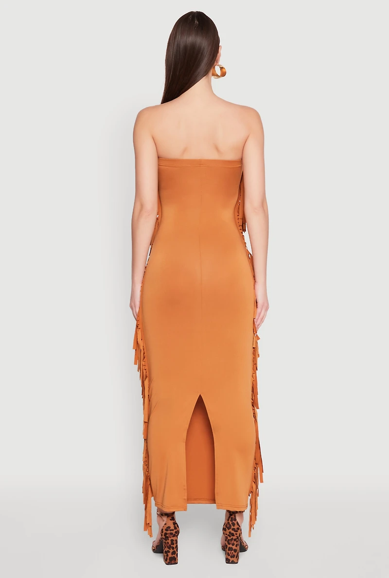 Womens Side Fringe Maxi Tube Dress,