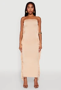 Womens Side Fringe Maxi Tube Dress,