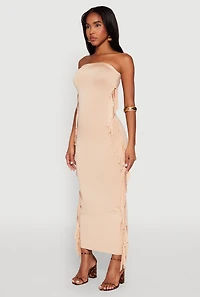 Womens Side Fringe Maxi Tube Dress,