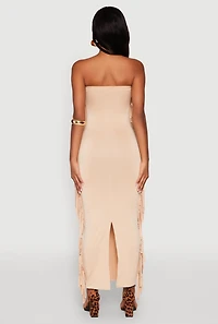 Womens Side Fringe Maxi Tube Dress,