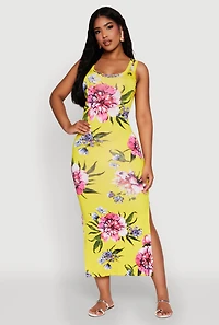 Floral Side Slit Maxi Tank Dress