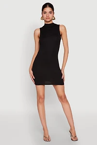 Womens Rib Knit Mock Neck Dress, Black, Size M
