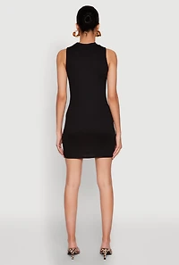 Womens Rib Knit Mock Neck Dress, Black, Size M
