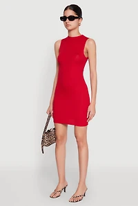 Womens Rib Knit Mock Neck Dress, Red, Size M