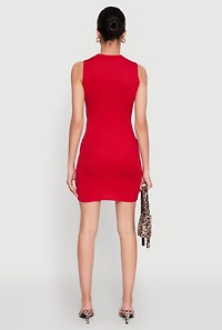 Womens Rib Knit Mock Neck Dress, Red, Size M
