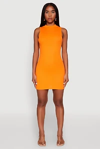 Womens Rib Knit Mock Neck Dress,