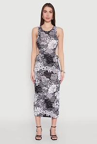 Leaf Newspaper Print Midi Dress