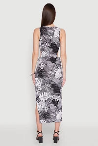 Womens Leaf Newspaper Print Midi Dress, Multi, Size M