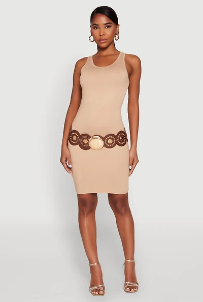 Womens Scoop Neck Tank Dress, Beige, Size S