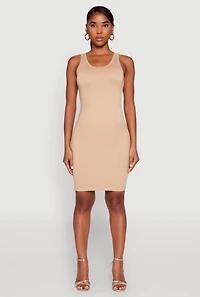 Womens Scoop Neck Tank Dress, Beige, Size L