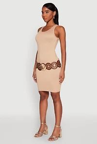 Womens Scoop Neck Tank Dress, Beige, Size L
