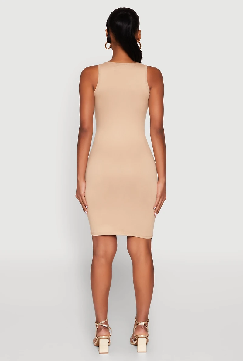 Womens Scoop Neck Tank Dress, Beige, Size L