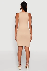 Womens Scoop Neck Tank Dress, Beige, Size L