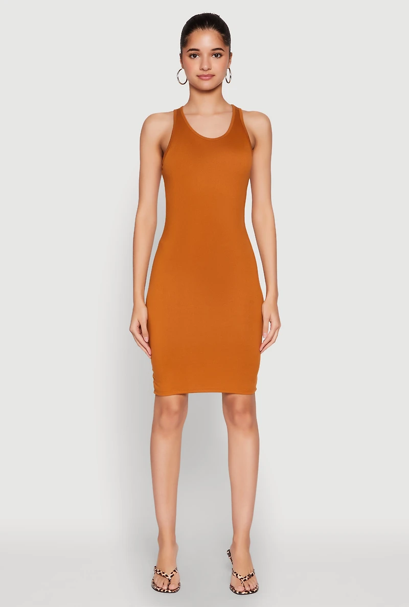 Womens Scoop Neck Tank Dress, Brown, Size L