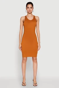 Womens Scoop Neck Tank Dress, Brown, Size L