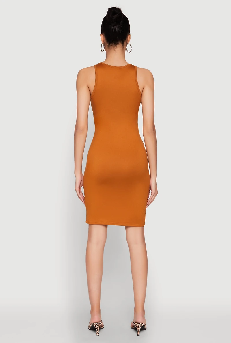 Womens Scoop Neck Tank Dress, Brown, Size L