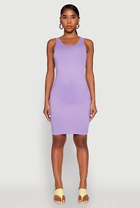 Womens Scoop Neck Tank Dress, Purple,