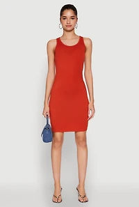 Womens Scoop Neck Tank Dress, Red, Size L