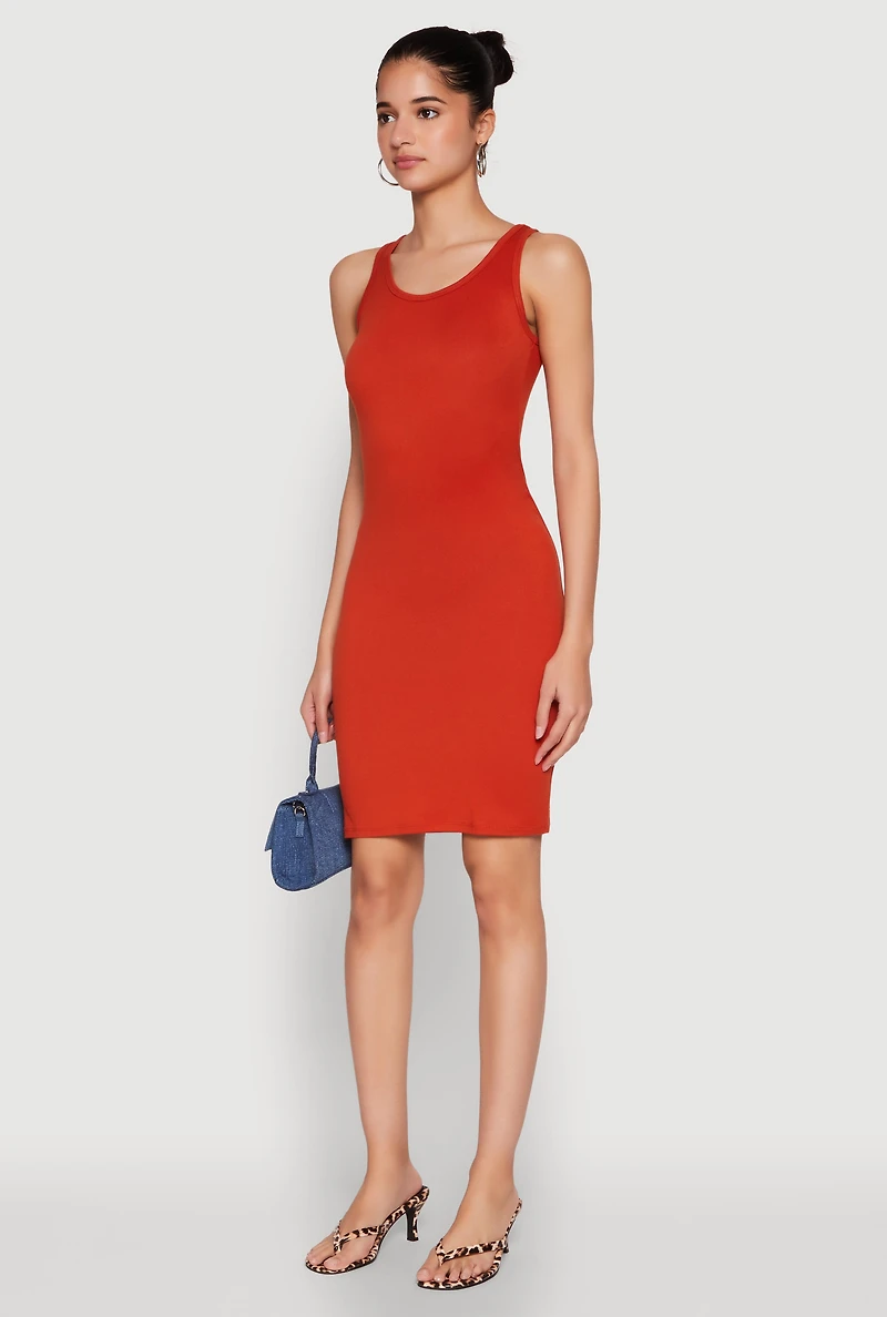 Womens Scoop Neck Tank Dress, Red, Size L